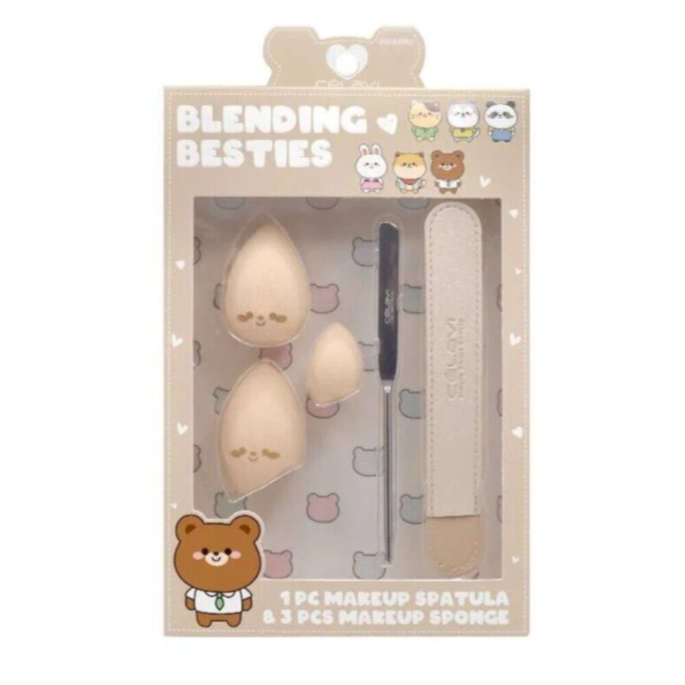 Celavi Blending Besties Makeup Sponge Blender & Spatula Cute Round Tool Set NEW
